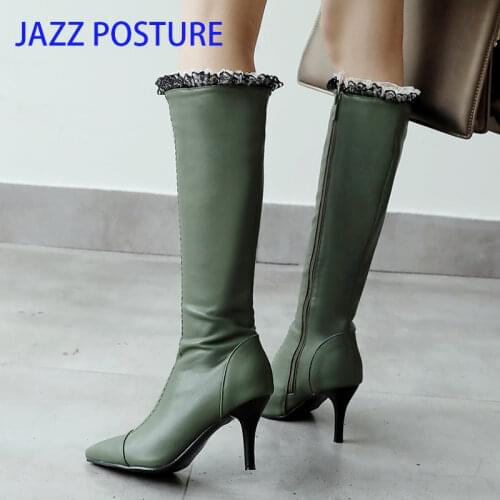 2020 Brand New Winter White Green black Women Knee boots fashion Party Lady Dress Shoes Stiletto Heel Plus Big Size 34-43 z286