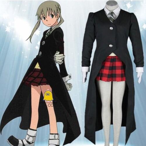 6 PCS Soul Eater Maka Albarn Cosplay Costume for Women Girl Skirt Set Trench Uniform Halloween Carnival Party Costume Blonde Wig