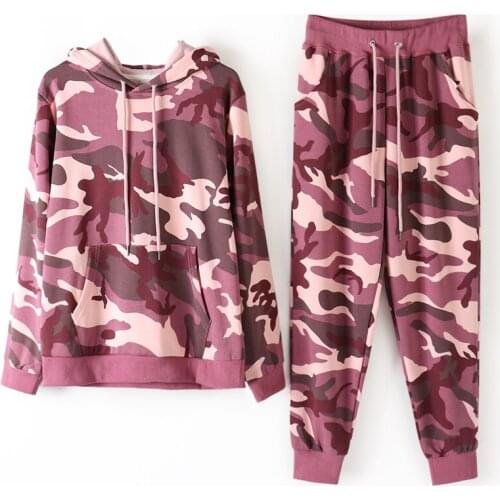2021 Spring Autumn Camouflage Tracksuit Two Piece Set Women Hoodies Long-Sleeve Hooded Sweatshirts Pullover Clothes Female