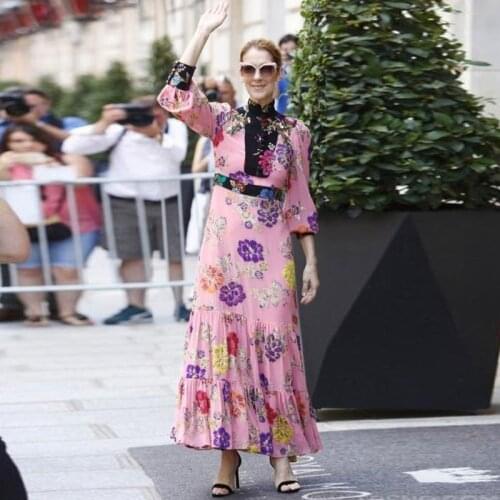 Wholesale Patchwork Trumpet Long Dress Vestidos Runway Dress Women Fashion New Designer Luxury Flower Print Dress