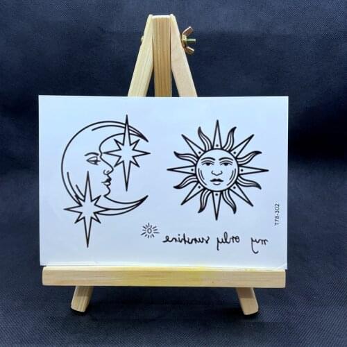 1PC Moon And Sun Temporary Tattoo Stickers For Men Women Arm Body Art Waterproof Fake Tattos Flash Decals Tatoos Black