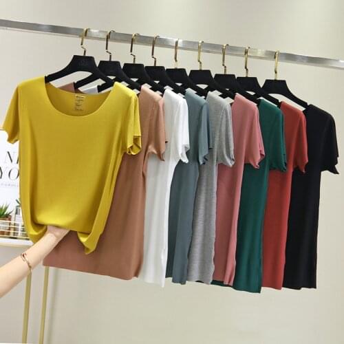 2020 Summer No trace Slim Modal T Shirt Women thin Solid Tee Shirt Female Short Sleeve Top Tees O-Neck T-shirt Women 8 Colors