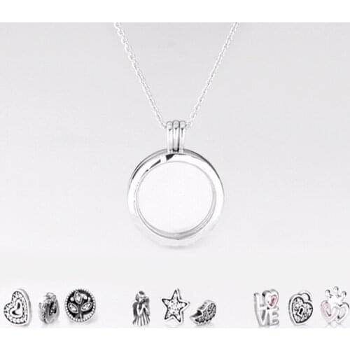 9 Types Big Size Glass Open Locket Signature Round Pendant Necklaces for Women 925 Sterling Silver Jewelry Long Chain Necklaces