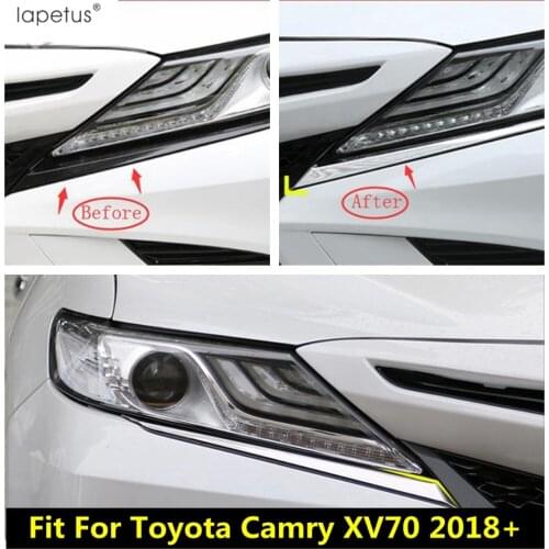 Lapetus Accessories Fit For Toyota XV70 Camry 2018 - 2021 ABS Chrome Front Head Lights Lamp Eyelid Eyebrow Strip Cover Trim