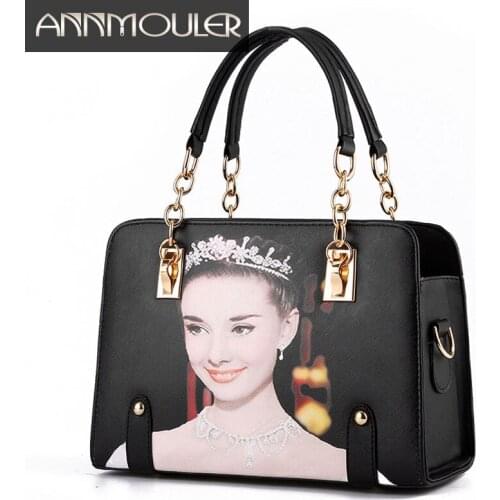 Annmouler Women Famous Brands Handbags Pu Leather Bag 3D Printed Shoulder Bag with Chain Printing Tote Bags