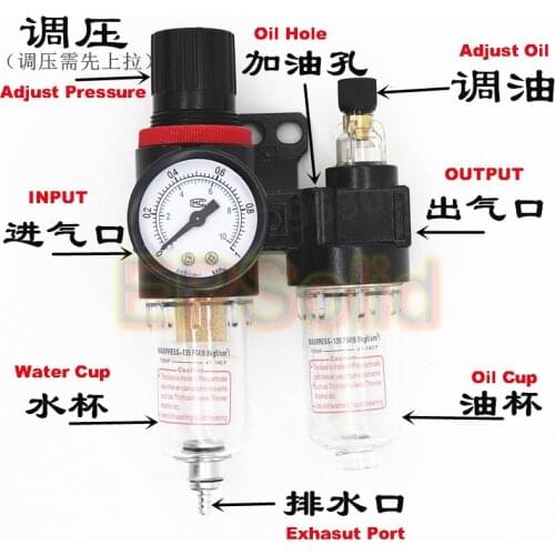 Free Shipping 1/4‘’ Air Filter Regulator Lubricator Combinations Model AFC-2000