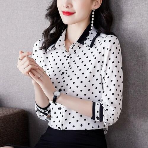 Korean Fashion Chiffon Women Blouses Long Sleeve Office Lady Dot Women Shirts Plus Size XXXL White Women Tops