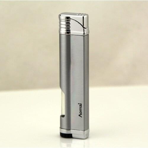 Butane Gas Smoking Lighters Semi-circular Window Boutique Long Strip Lacquer Metal Windproof Cigarette Lighter Gadgets for Men