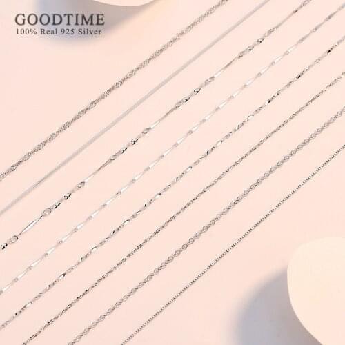 Fashion Chain 100% Genuine 925 Sterling Silver Necklace Box/ Snake/ Water-wave 45 cm Chains For Pendant For Women Men