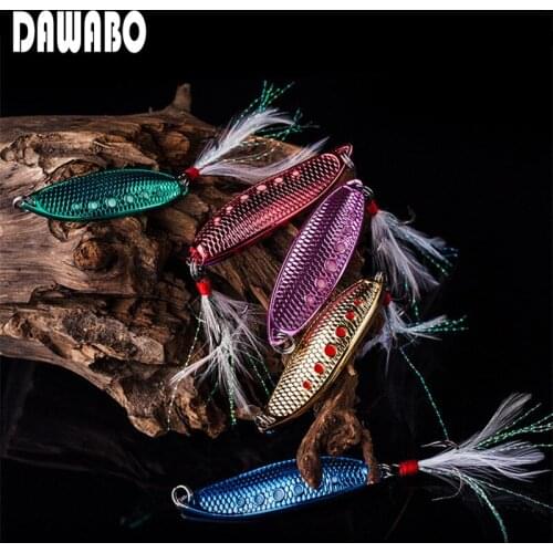 DAWOBO 5 Pcs box-packed fishing metal lure 7g 10g 15g 20g simulation leech Fish hook with feather Bass 3D Fishing Accessory