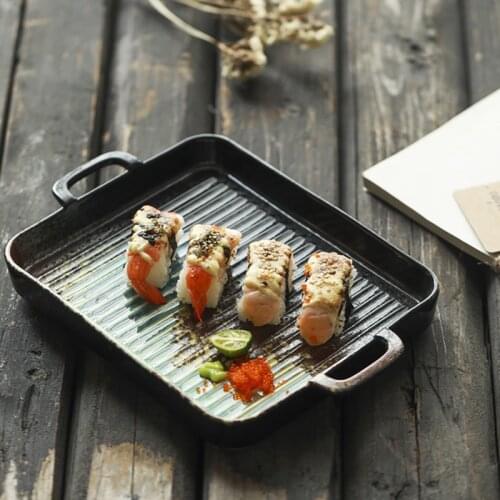 Household Baking Pan Ceramic Dish Plate Retro Simple Oven Dedicated Binaural Baking Rice Plate Household Baking Western Tablewar