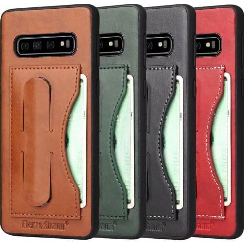 Fierre Shann Vintage PU Leather Case For Samsung Galaxy Note 10 plus 8 9 S8 S9 S10 plus S10E Stand Card Holder Back Phone Cover
