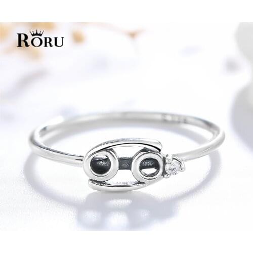 Women Twelve Constellation Rings S925 Sterling Silver Zodiac Signs Cancer Ring for Fine Finger Jewelry with Vintage Zirconia