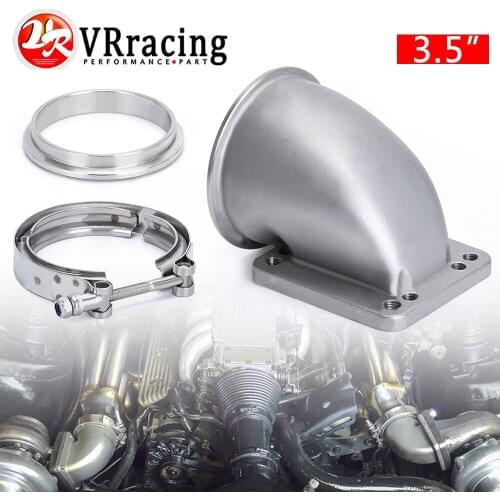 VR - 3.5" Vband 90 Degree Cast Turbo Elbow Adapter Flange 304 Stainless Steel + Clamp and Flange For T3 T4 Turbocharger