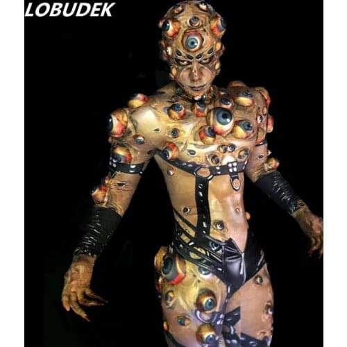 Special Men Women Halloween Nightclub Costume Novelty Printing Big Eye Jumpsuit Party Horror Costumes Role Show Scary Clothing