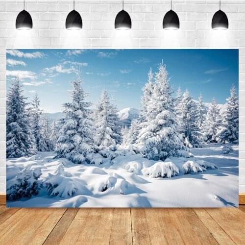 Laeacco White Christmas Tree Winter Forest Landscape Room Decor Backdrop Photographic Photo Background For Photo Studio