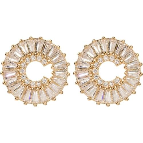 Fashion temperament 26 letters earrings ladies gift AAA cubic zirconia gold earrings jewelry ER-421