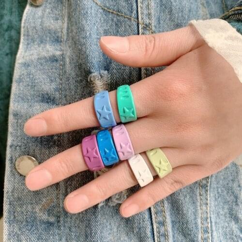 Y2K Ins Trendy Colorful Star Shape White Purple Color Opening Ring For Women Girl Party Fashion Jewelry Gift
