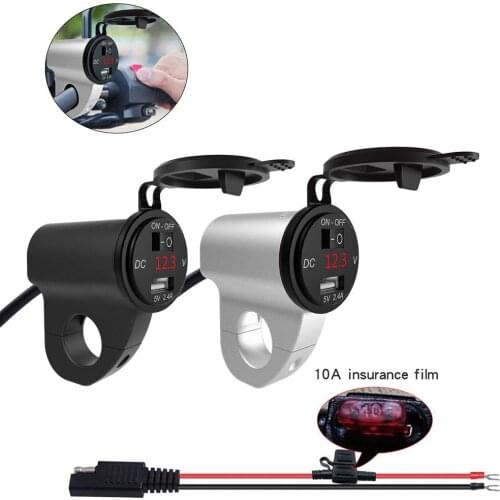 Motorcycle USB Charger Aluminum Alloy Waterproof Mobile Phone Adapter 2.4A Digital Display Car Fast Charger with Switch