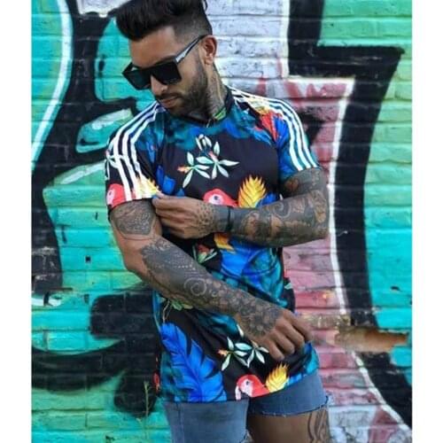 2021 Summer 3D Parrot Pattern Printing Mens T-shirt Fashion Round Collar Short-sleeved Slim Fit Tshirt For Male Casual Top