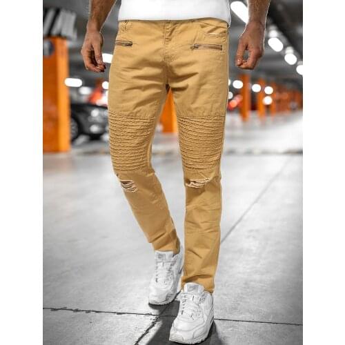 New Spring Men Trousers Solid Color High Waist Ripped Jeans Ruffled Jeans Ruffled Trousers Black/Red/Khaki Pleated Trousers