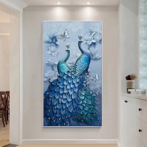 Animal Couple Blue Peacock Living Room Needlework,Embroidery,DIY Cross stitch kit,Pattern Counted Cross-Stitching Home Decor