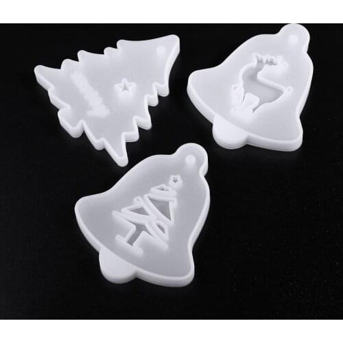 3pcs New Christmas Hanging Tag Silicone Jewelry Mold Resin Epoxy Casting Mould Elk Bells Christmas Tree Shape Diy Mould