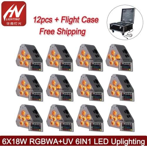 12pcs with case wireless dmx led uplights 6X18W RGBWAUV flat led par for wedding party