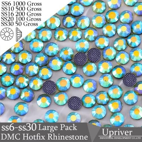 Upriver Wholesale Large Pack Bulk Packing DMC Peridot AB Bright Iron On Crystal SS16 SS20 SS30 Hotfix Rhinestones