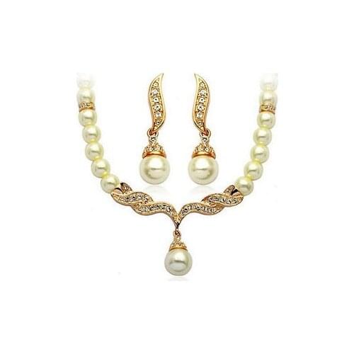 Wholesal WGP Zircon Gem Noble Rich Lucky Ladies Bridal / & White Pearl Necklace Studs Earrings Jewelry Set