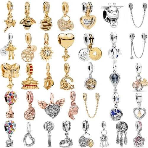 Silver Color Balloon Pendant Feather Stars Moon Flower Family Tree Dangle Beads Fit Pandora Charms Bracelet DIY Original Jewelry