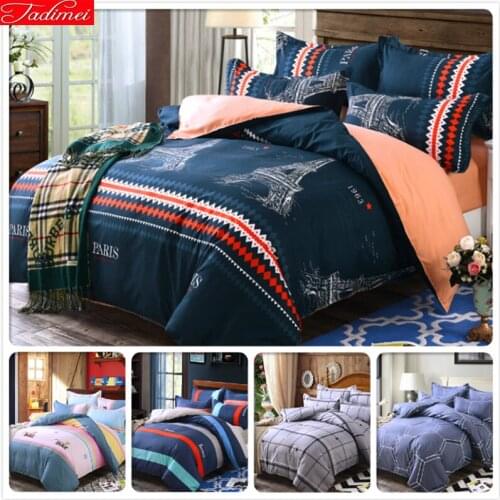 Stripe Plaid 200*200 5/6/7 feet Bed Linen 3/4 pcs Bedding Set Full King Queen Twin Size Duvet Cover 1.5m 1.8m 2m Flat Sheet Kids