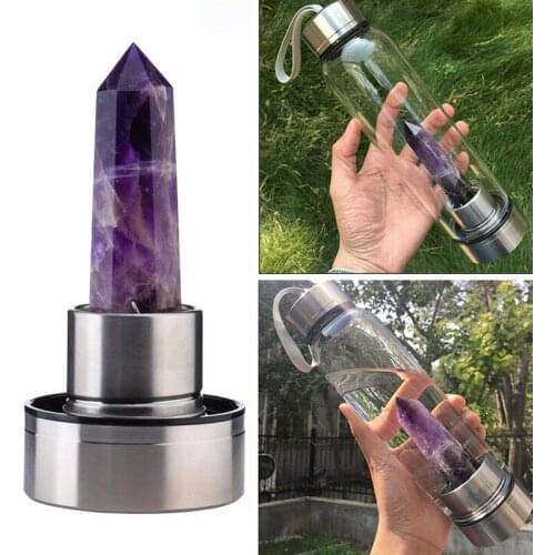 Crystal Natural Quartz Gemstone Glass Water Bottle Direct Drinking Cup Glass Crystal Obelisk Wand Healing Wand Bottle with Rope
