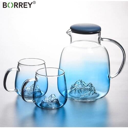 BORREY Snow Mountain Glass Water Jug Hot Cold Water Tea Pot Juice Drink Fruit Teapot Water Carafe With Handle Heat-Proof kettle