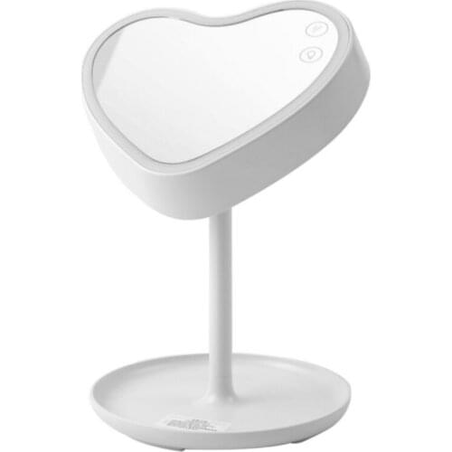LED Vanity Mirror Contact Dimming Desk Table Vanity Mirror Heart-Shaped USB Charging Mirror