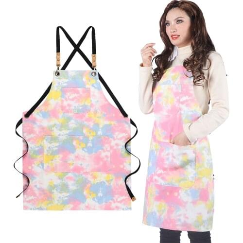 Creative Tie-dye Soft Cotton Apron Flower Shop Cafe Restaurant Bookstore Waiter Household Cleaning Unisex