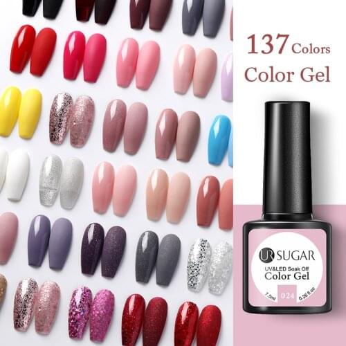 UR SUGAR 7.5ml Nude Pink Color Gel Nail Polish Rose Gold Sequins Gel Lacquers Nail Art Manicure Soak Off UV LED Lamp Gel Varnish