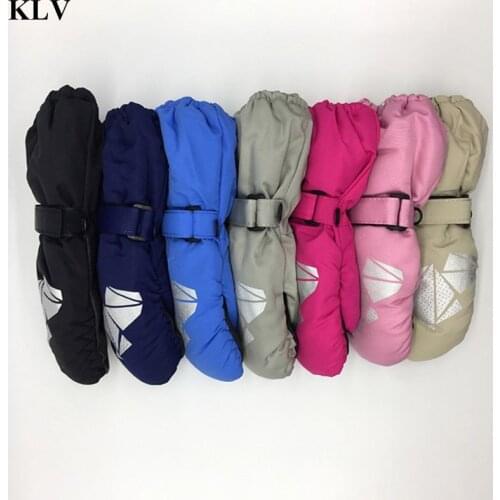 KLV Children Winter Warm Gloves Boys Girls Geometric Print Thick Windproof Waterproof Baby Mittens