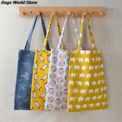 1pc Cute Print Reusable Shopping Bag Women Canvas Tote Bags Eco Bag Shopper Shoulder Bags Beach Travel Tote Handbag