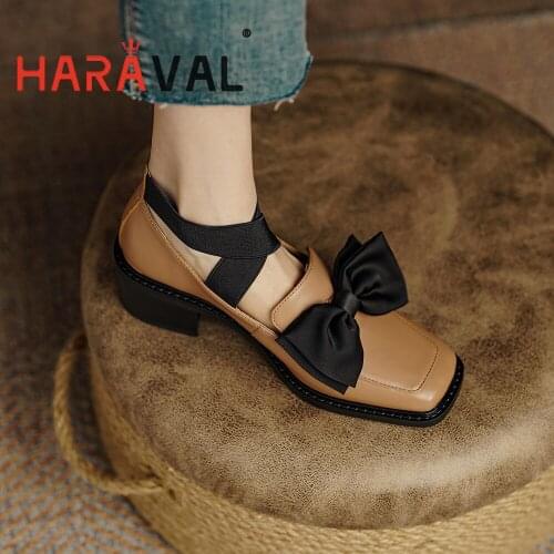 HARAVAL Women Pumps Shoes High Heels Genuine Leather Casual Office Lady Spring Autumn Elegant Pumps Shoes Black White Women A308