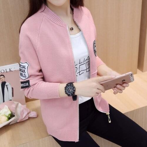 Women sweater zipper 2021 new autumn female sweater cardigan solid color slim student short design outerwear teenage girl A05