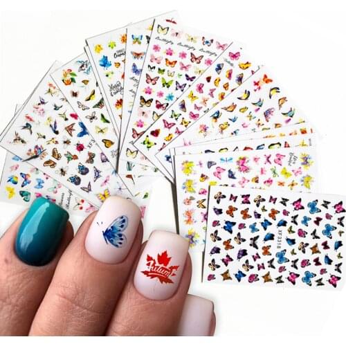 1pcs Colorful Butterfly 3D Nail Sticker Fallen leaves owl autumn Design Self-adhesive Nail Art Transfer Decals Art Decoration