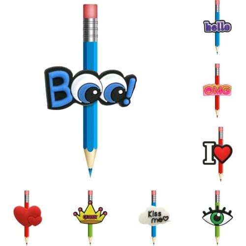 1PCS Cute Hot Word Straw Toppers PVC Pencil Cap Crown Eye I Love OMG Pen Cover Kid Gift Students Nurse Office Stationery