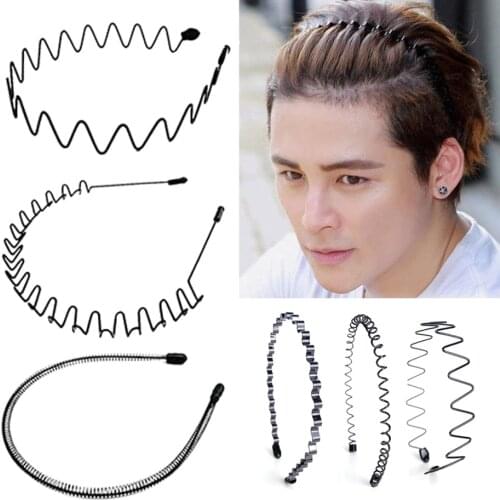 1Pcs Fashion Black Metal Waved Hairband Sports Men Women Unisex Hair Band Adult Headwear Hair Accessories