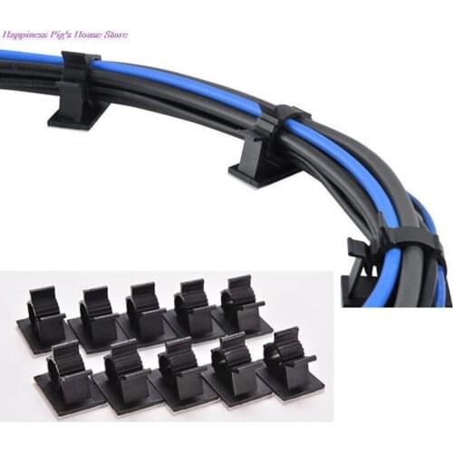 Practical & Good Quality 10PCS 13mm Black adhesive cable clamp Wire Cable Clips