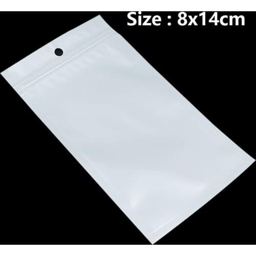 1000pcs 8*14cm White/Clear Self Seal Resealable Zipper Plastic Retail Packaging Bag Ziplock Bag Storage Package W/ Hang Hole