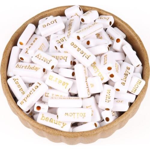 20pcs/lot White and gold color Rectangular Shape Multi-size Letter Word Beads Charms Bracelet For Jewelry Making Accessories