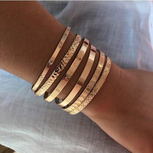 6 Pcs/Set Women Bracelets Set Retro Geometric Carved Arrow Letter Love BraceletS for Women Beach Jewelry Accessories