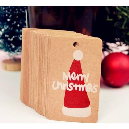 100pcs Kraft Paper Tags Red Chritsmas Hat Tree Hanging Tag For New Year 2021 Xmas Party Gifts Wrapping Labels DIY Crafts Navidad