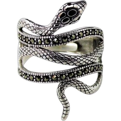 BOCAI 2021 100% Real S925 Silver Jewelry Wide Face Fashion Snake Ring Personality New Adjustable Woman Ring